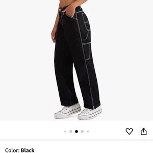 Black Wide-Leg carpenter Jeans with White Stitching